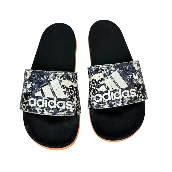 Adidas Womens Slide Sandals 6 Black Marble Design Rubber Sole Comfortable Fit - Picture 3 of 6